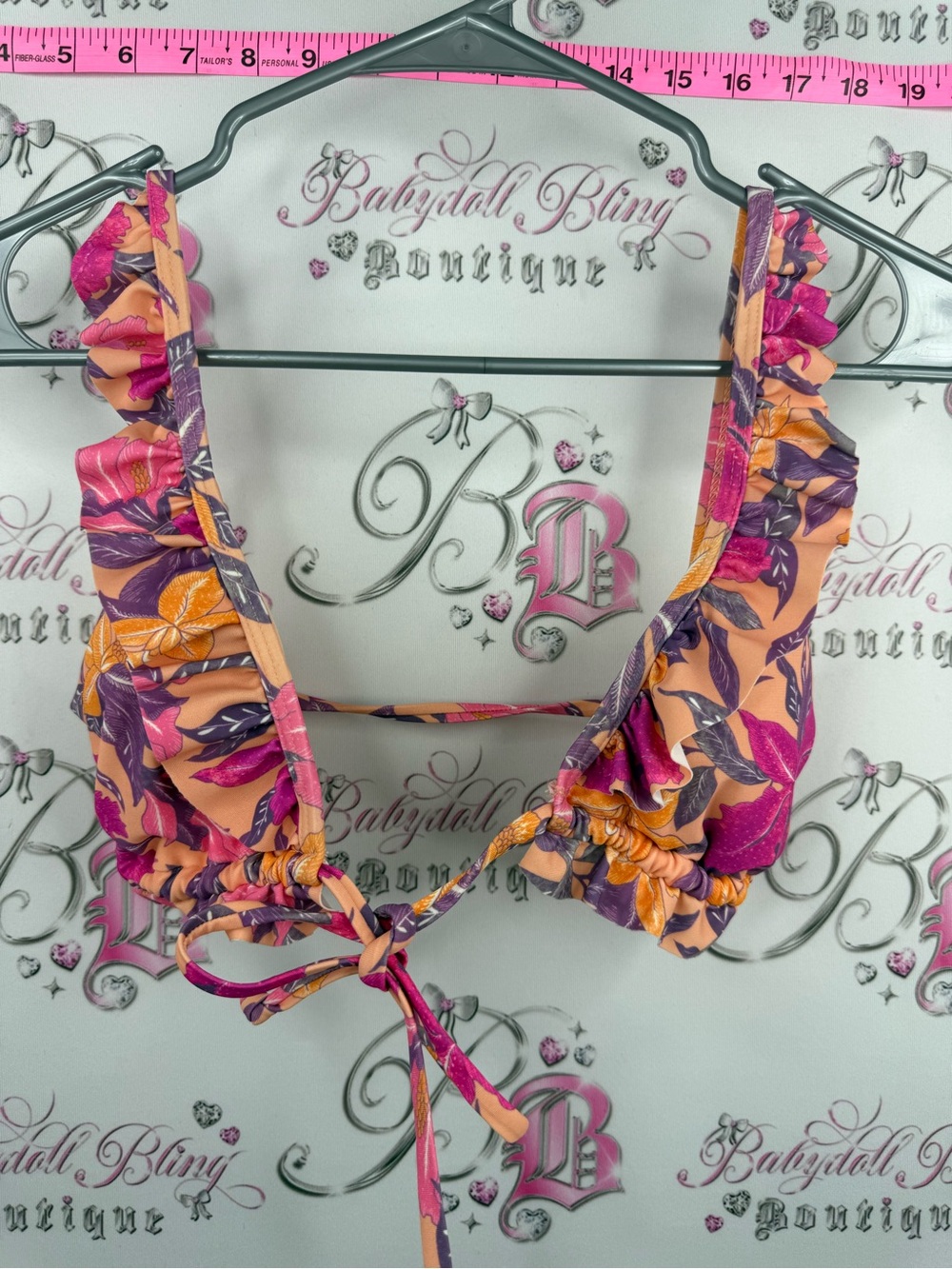 Old Navy bikini top ruffles Peach Floral Ruffle Tie-Front Bandeau